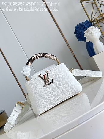 Bagsaaa Louis Vuitton Capucines Mini handbag in white with a python leather top handle - 21cm