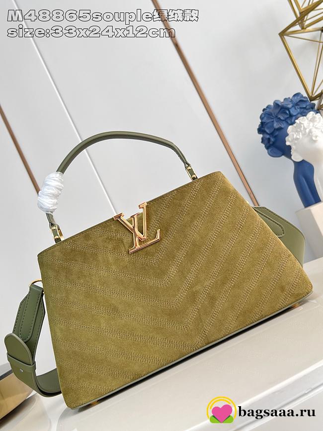 Bagsaaa LV Capucines MM Souple bag in dark khaki suede - 33cm - 1