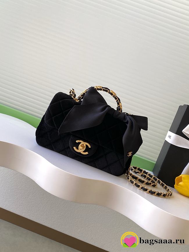 Bagsaaa Chanel Mini Flap Bag with Top Handle AS5875 black velvet - 20cm - 1