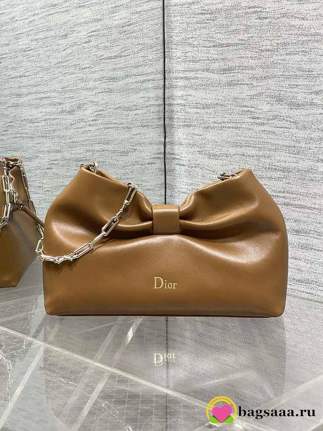 Bagsaaa Small Dior Bow Bag Brown Lambskin - 26cm - 1