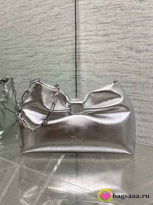 Bagsaaa Small Dior Bow Bag Silver Lambskin - 26cm - 1