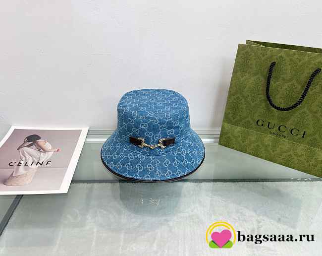 Bagsaaa Gucci Horsebit-detailed leather-trimmed denim bucket - 1