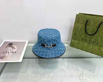 Bagsaaa Gucci Horsebit-detailed leather-trimmed denim bucket