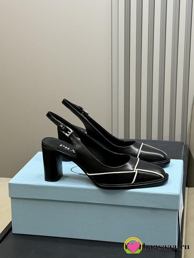 Bagsaaa Prada black leather slingback pumps with white piping - 1