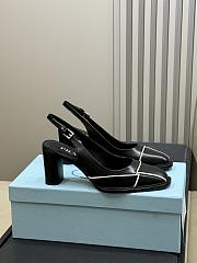 Bagsaaa Prada black leather slingback pumps with white piping - 1