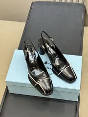Bagsaaa Prada black leather slingback pumps with white piping - 2