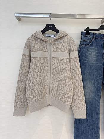 Bagsaaa Dior Reversible Zipped Cardigan with Hood Gold-Tone Metallic Cashmere-Blend Knit