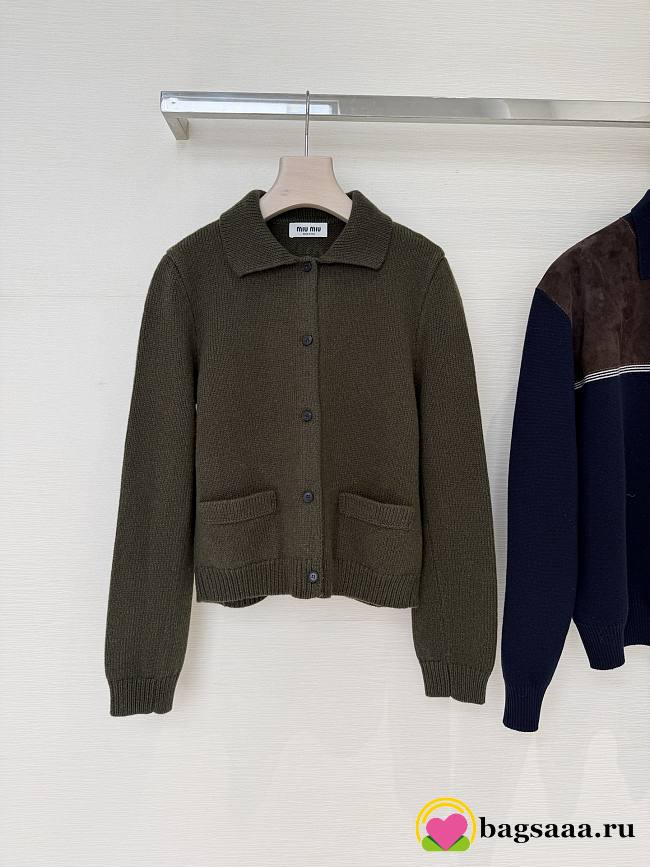 Bagsaaa Miu Miu military green wool cardigan - 1