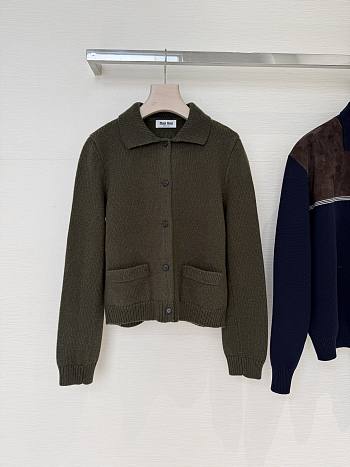 Bagsaaa Miu Miu military green wool cardigan