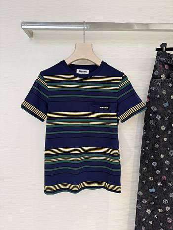 Bagsaaa Miu Miu Striped Cotton Jersey T-shirt in a navy