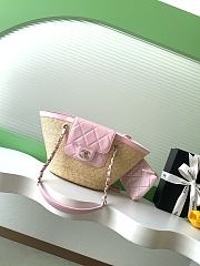 Bagsaaa Chanel Small Small Tote beige braided straw and light pink lambskin AS5951 - 41cm - 1