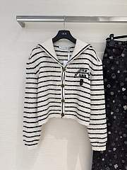Bagsaaa Dior Marinière Cardigan with Sailor Collar White and Navy Blue Cotton Knit - 1
