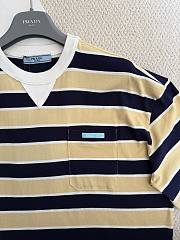 Bagsaaa Prada striped cotton lisle T-shirt in cream and navy blue  - 4