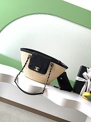 Bagsaaa Chanel Small Small Tote beige braided straw and black lambskin AS5951 - 41cm - 1