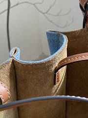 Bagsaaa Loewe Paula's Ibiza Denim Shell Tote bag in blue denim with tan - 28cm - 4