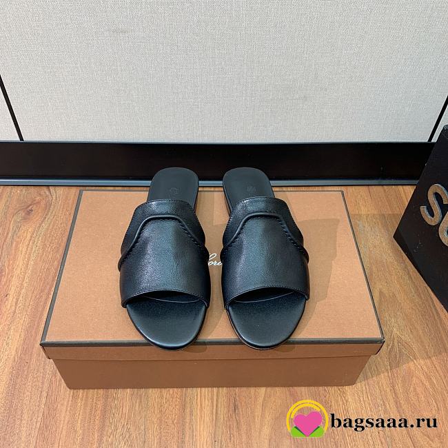 Bagsaaa Loro Piana Sesia leather slides in black - 1