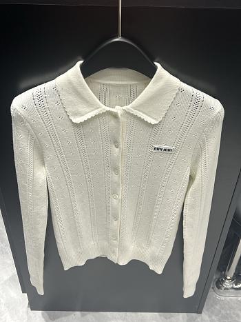 Bagsaaa Miu Miu openwork knit cashmere cardigan in white