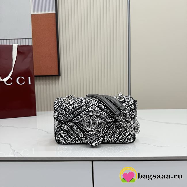 Bagsaaa Gucci GG Marmont crystals small shoulder bag 837280 grey - 22cm - 1