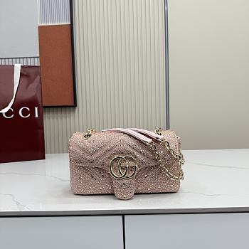 Bagsaaa Gucci GG Marmont crystals small shoulder bag 837280 pink - 22cm