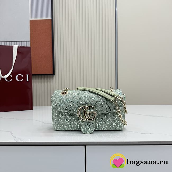 Bagsaaa Gucci GG Marmont crystals small shoulder bag 837280 green - 22cm - 1