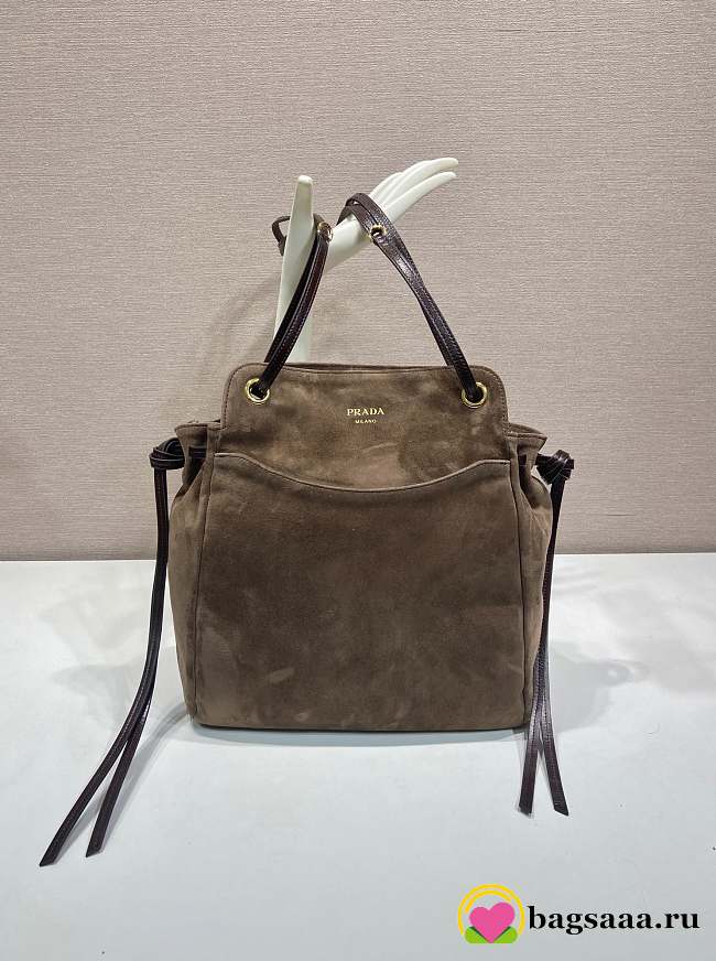 Bagsaaa Prada Carry medium suede tote bag 1BG641 brown suede - 32cm - 1