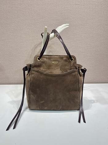 Bagsaaa Prada Carry medium suede tote bag 1BG641 brown suede - 32cm