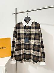 Bagsaaa LV Monogram Flannel Long-Sleeved Polo Shirt Caramel - 1