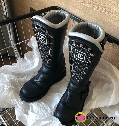 Bagsaaa vintage Chanel black leather biker boots - 1