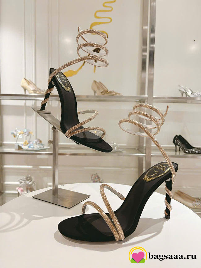 Bagsaaa René Caovilla Margot Embellished Sandals in black and gold - 1