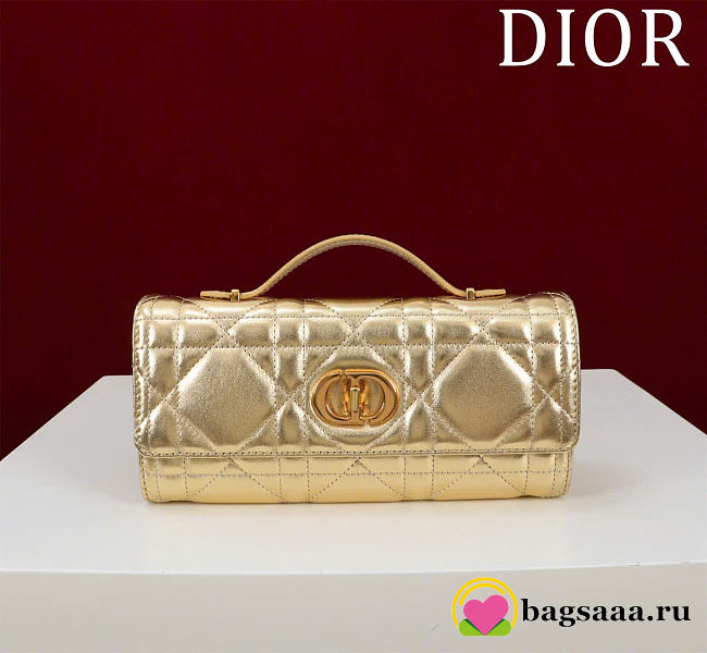 Bagsaaa Miss Caro Top Handle Pouch Metallic Pale Gold-Tone Macrocannage Calfskin - 24cm - 1