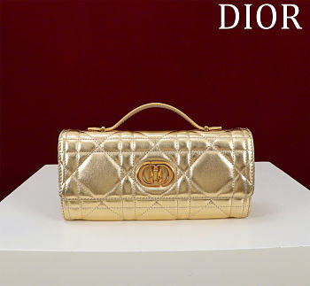 Bagsaaa Miss Caro Top Handle Pouch Metallic Pale Gold-Tone Macrocannage Calfskin - 24cm