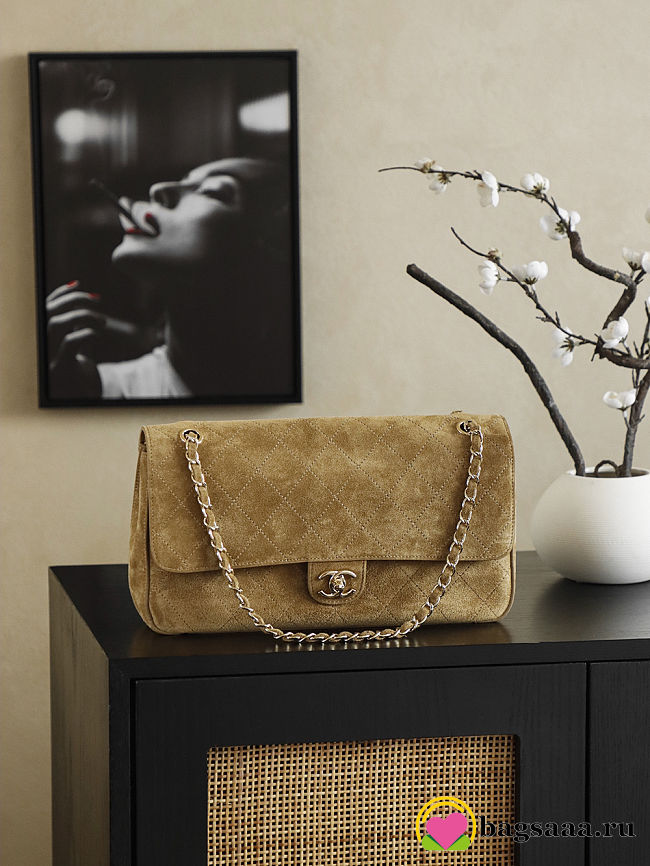 Bagsaaa New Collection 2026 Chanel Maxi Flapbag AS6281 Dark Beige Suede - 32cm - 1