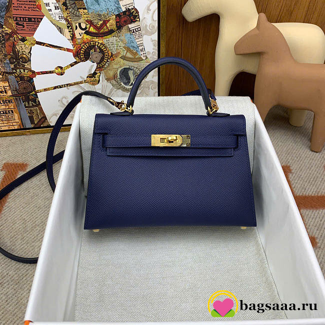 Bagsaaa Hermes Mini Kelly sapphire blue epsom - 19cm - 1