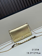 Bagsaaa Valentino Rockstud Mini Calfskin Bag With Chain In Laminated Grainy Calfskin - 18.5cm - 1
