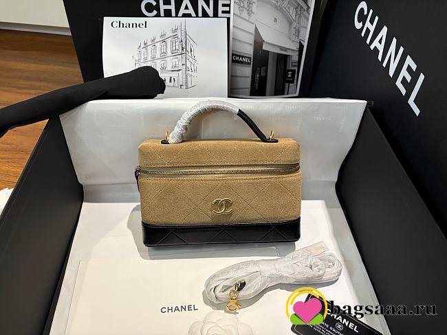 Bagsaaa New Collection 2026 Vanity with Chain AP5186 Beige & Black - 19.5cm - 1