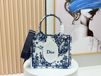 Bagsaaa New Collection 2026 Small Dior Book Tote with Strap Blue Floral Garden Embroidery 26.5 cm