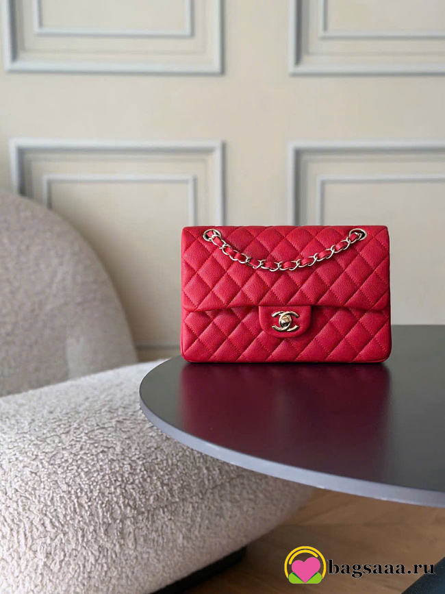 Bagsaaa Chanel small flap bag red caviar & gold - 23cm - 1