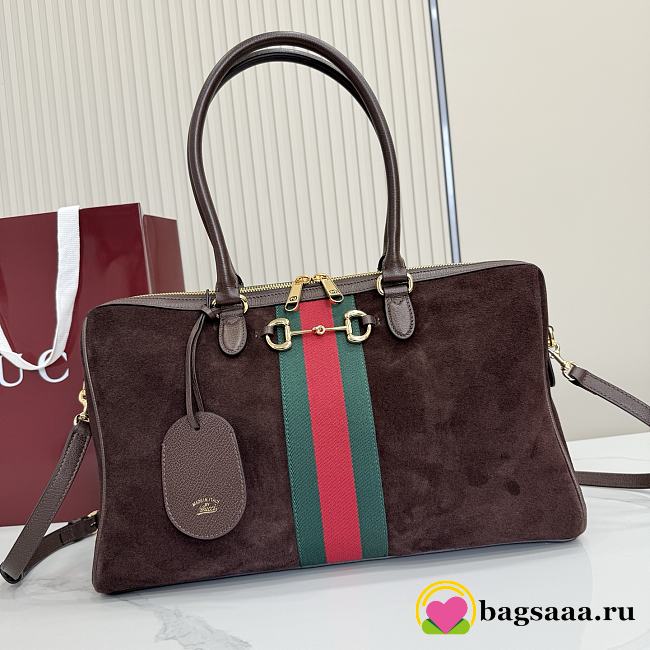 Bagsaaa Gucci Borsetto large boston bag 866734 dark brown suede - 38.5cm - 1