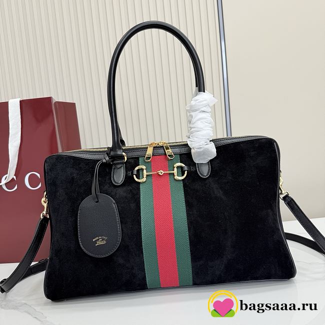 Bagsaaa Gucci Borsetto large boston bag 866734 black suede - 38.5cm - 1