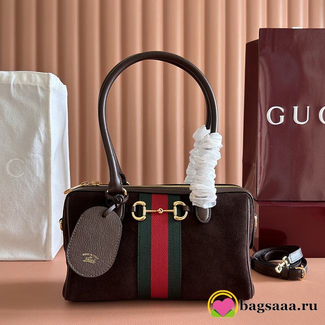 Bagsaaa Gucci Borsetto medium boston bag 866732 dark brown suede - 28cm - 1