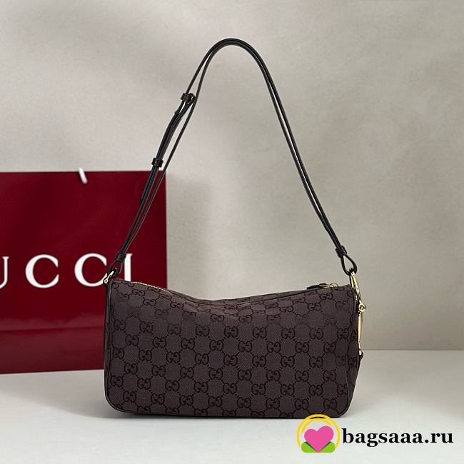 Bagsaaa Gucci Half Horsebit medium shoulder bag 860787 dark brown suede - 31.5cm - 1