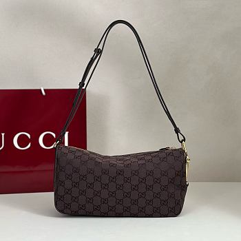 Bagsaaa Gucci Half Horsebit medium shoulder bag 860787 dark brown suede - 31.5cm