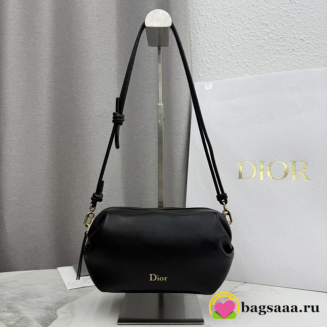 Bagsaaa Dior Bow Pouch Black Supple Lambskin - 20cm - 1
