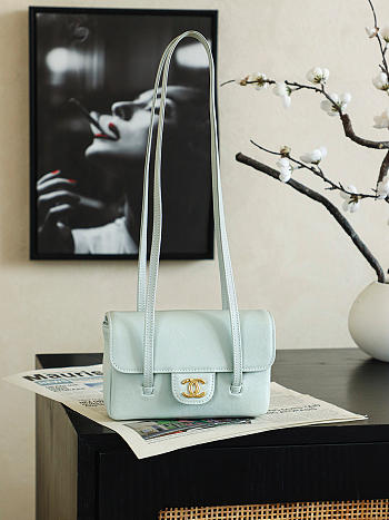 Bagsaaa Chanel Spring Summer 2026 Clutch with Leather Strap AP5068 light blue - 17cm