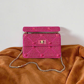 Bagsaaa Valentino Garavani Small Roman Stud Shoulder Bag pink rhinestones - 25cm