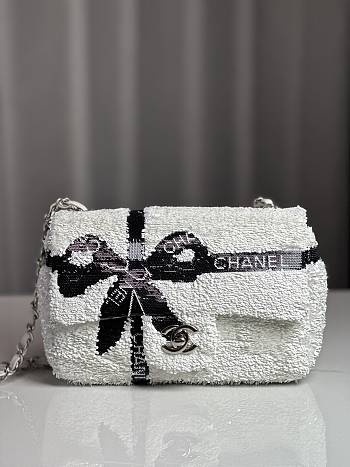 Bagsaaa Chanel Sequin Ribbon Mini Rectangular Flap bag white - 21cm