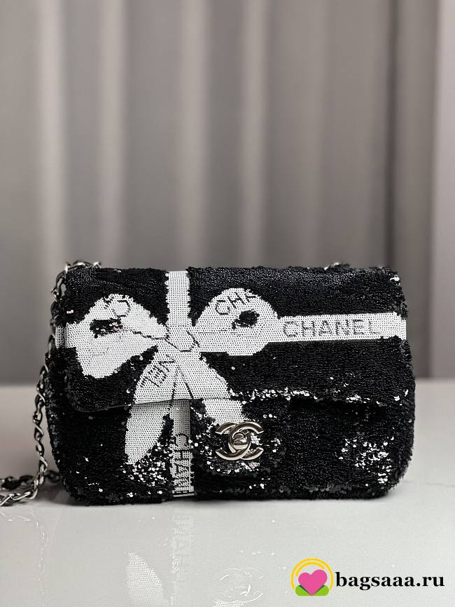 Bagsaaa Chanel Sequin Ribbon Mini Rectangular Flap bag black - 21cm - 1