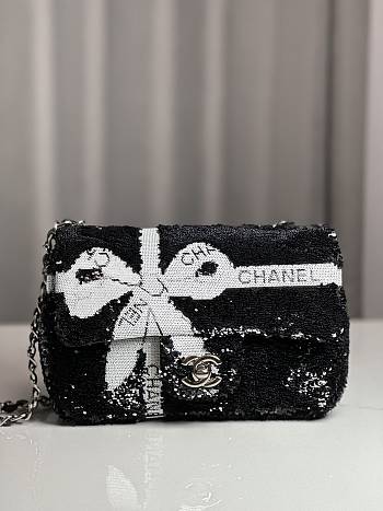 Bagsaaa Chanel Sequin Ribbon Mini Rectangular Flap bag black - 21cm