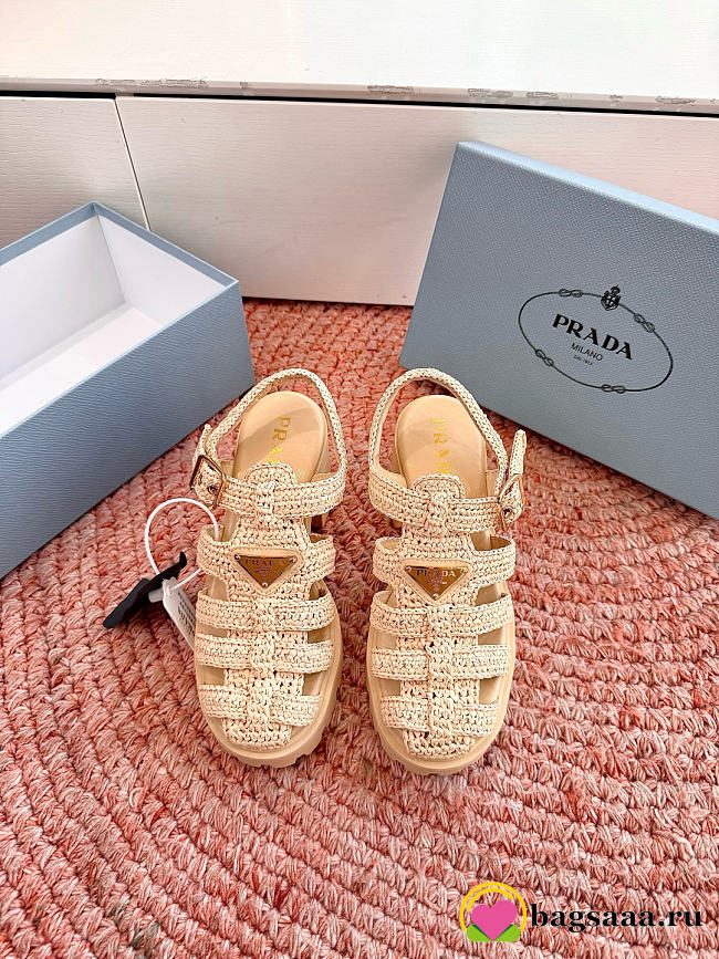 Bagsaaa Prada Women's Monolith Crochet Cage Sandals beige - 1