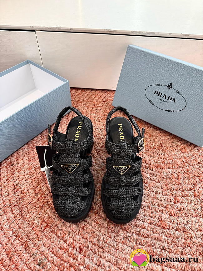 Bagsaaa Prada Women's Monolith Crochet Cage Sandals black - 1